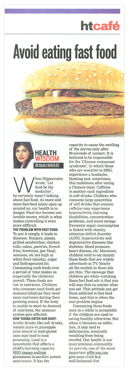 Avoid eating fast food