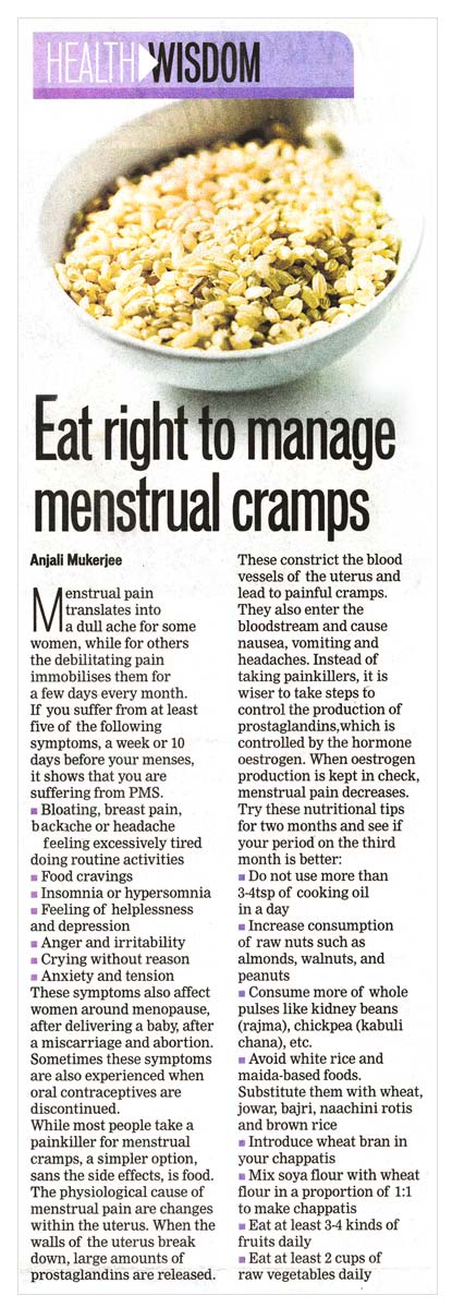 Eat right to manage menstrual cramps